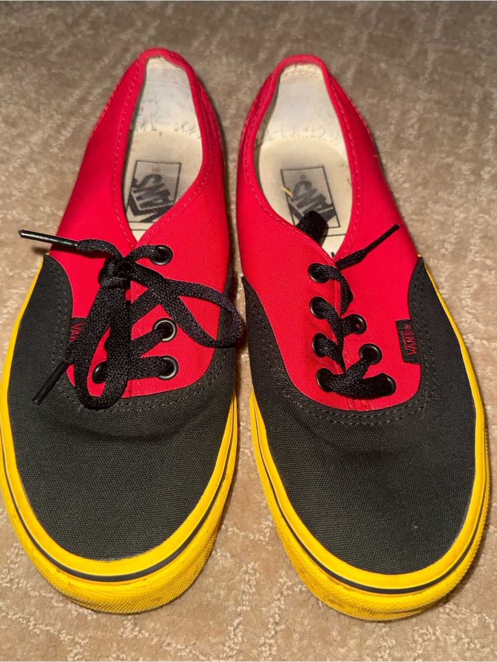 Mickey Mouse Vans Two-Tone Red Black Yellow Canvas Sneakers